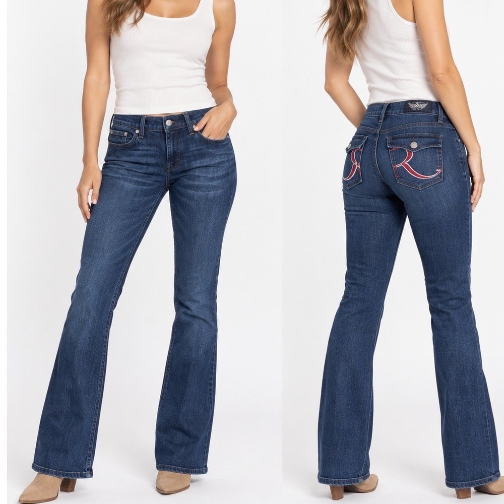 Rock & Republic Kurt Women's Bootcut Jeans Dark Wash Embroidered Flap Pocket Y2K